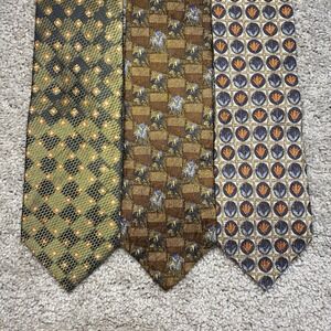 Lot of 3 Ermenegildo Zegna‎ Silk Ties Geometric Equestrian Floral Made in Italy